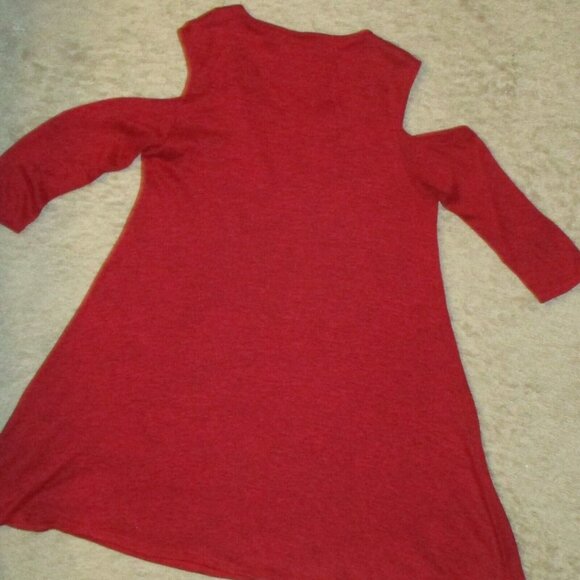 Ladies COLD SHOULDER dress XL Stretchy Knit Top Long sleeve Red - Picture 5 of 5